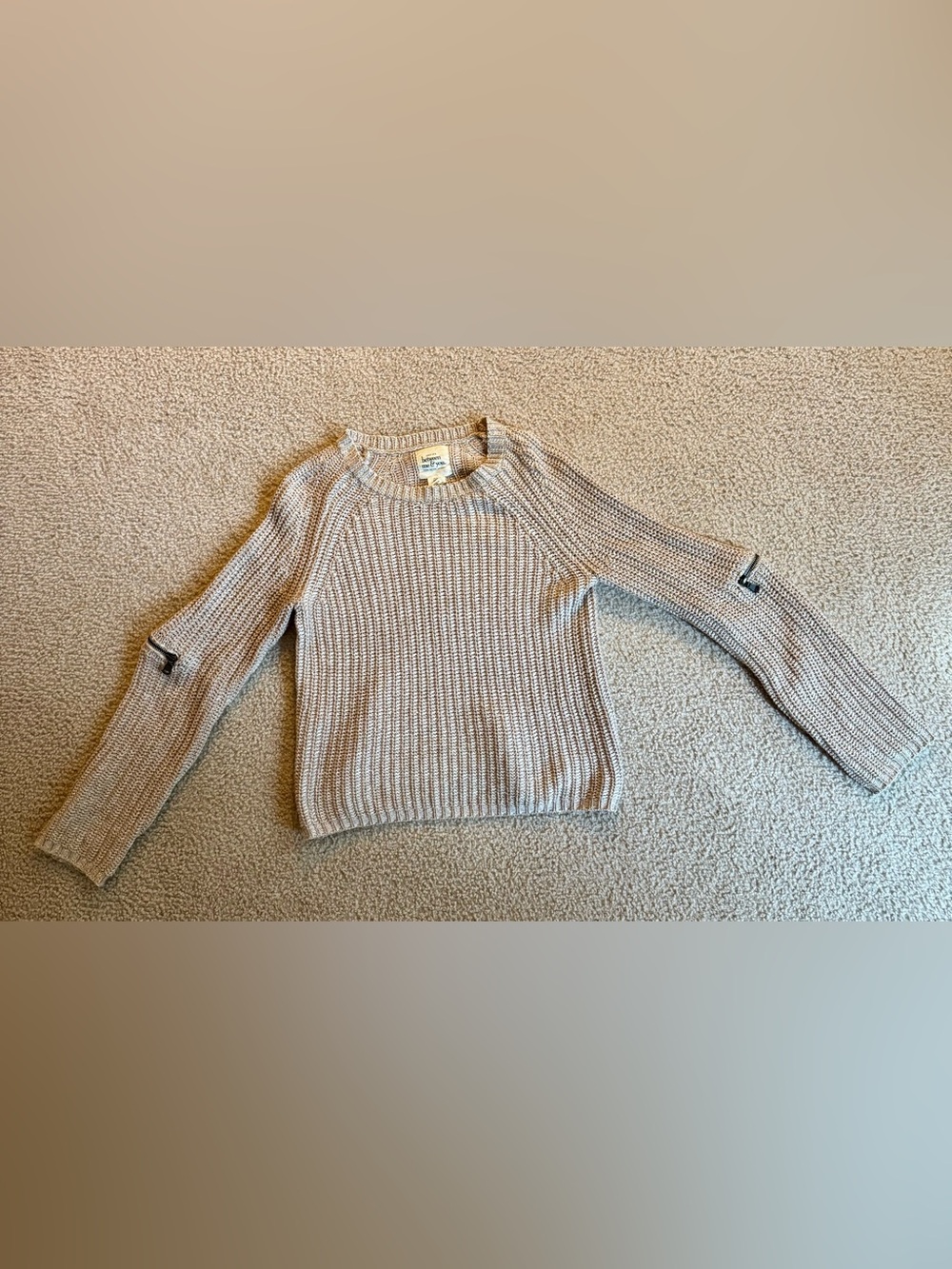Light Cream Ribbed Crewneck Sweater - Women's